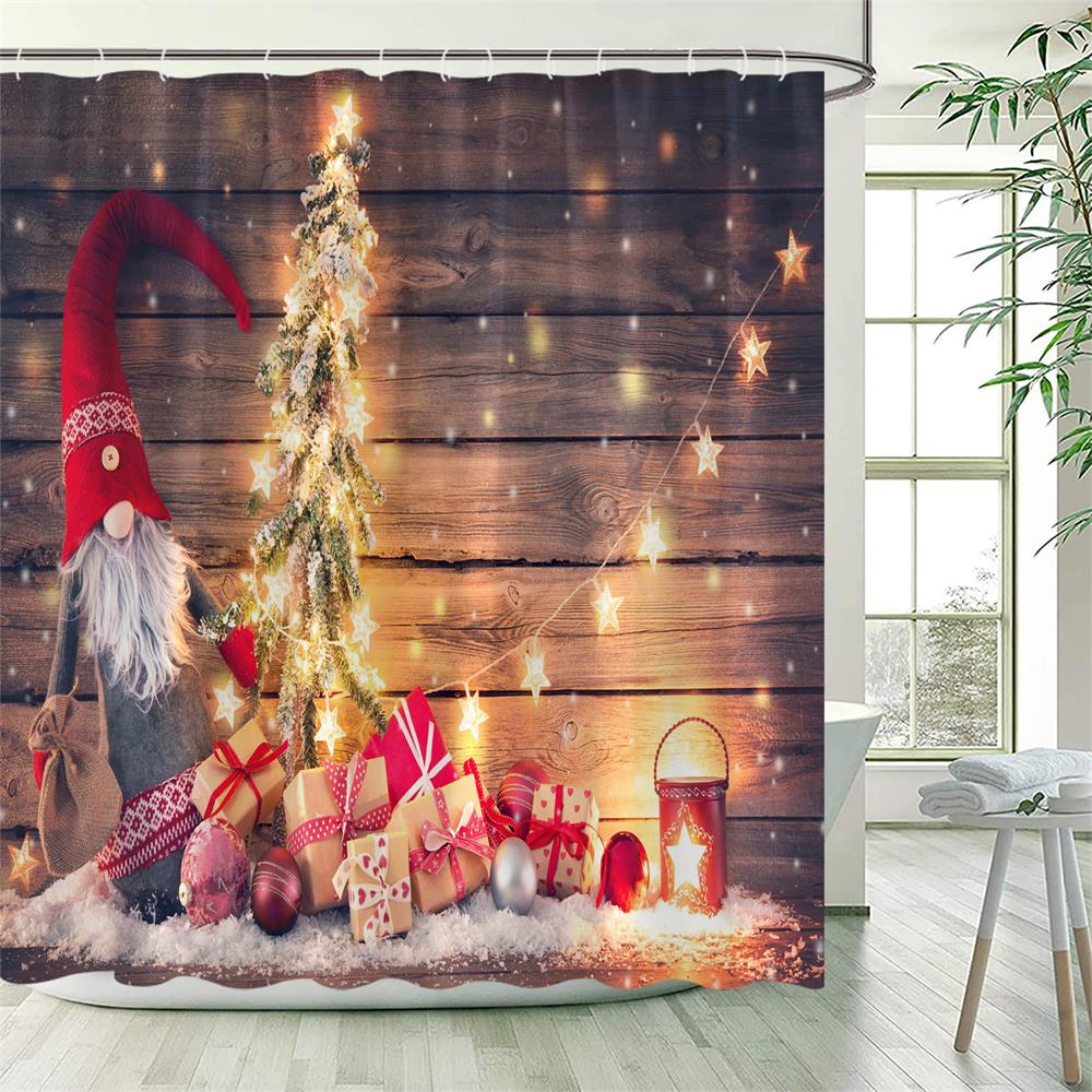 Christmas Gingerbread Man Snow Shower Curtains Set ,Colorful Xmas Balls Polyester Fabric Winter Xmas Tree Bathroom Curtain Decor