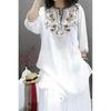 Summer Heavy Industry Women's Vintage Embroidered Medium Length Loose Linen Stylish Casual Pullover