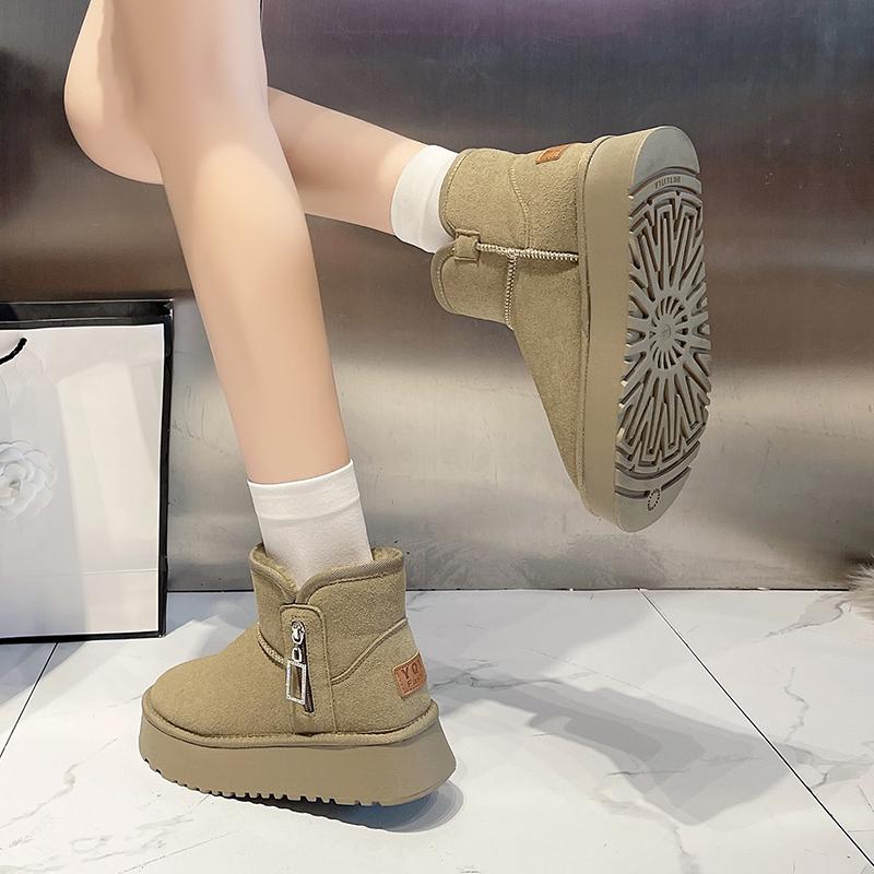 Fashion Women's Boots 2024 New Solid Color Thick-soled Hot-selling Shoes for Women Boots Winter Round-toe Plush Warm Short Snow Boots