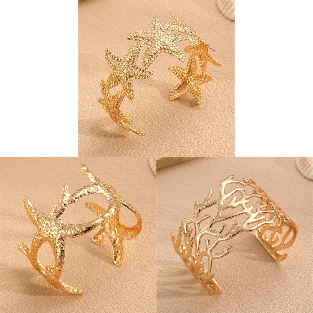 Stilvolles offenes Metallarmband mit Blumen und Seestern-Anhänger für Damen Sommer
