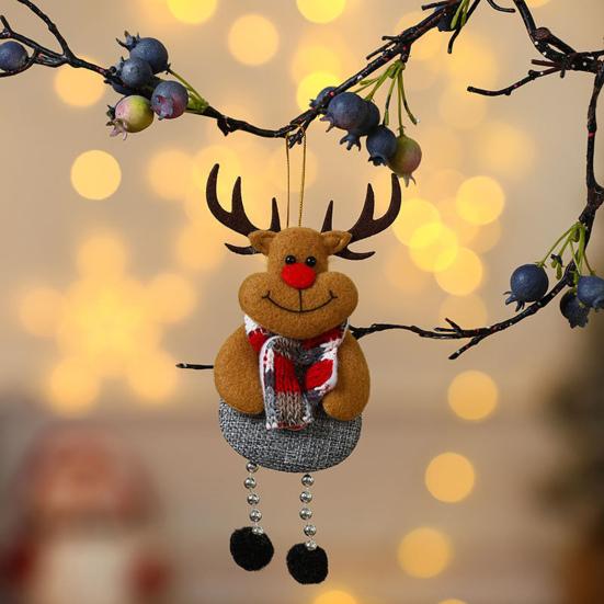 Christmas Hanging Decoration Reindeer Cloth 3D Santa Claus Snowman Bear Doll Pompom Leg Cute Handmade