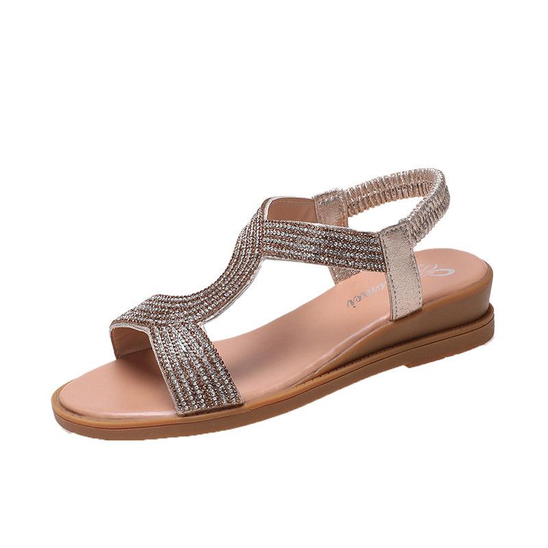 Summer New Roman Platform Heel Rhinestone Bohemian Women's Sandals Student Casual Lightweight Beach Sandals Women
