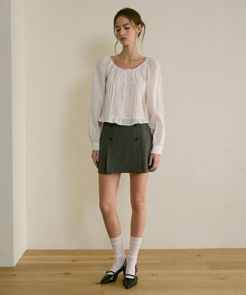 Letter From Moon Boheme Double Button Pintuck Skirt (Gray)