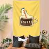 Cute Duck Drinking Coffee Tapestry, Yellow Background Art Poster For Coffee Lovers Dorm Bedroom Aesthetic Wall Decor