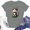 Tricou de damă la modă, cu imprimeu, cu gât rotund și mâneci scurte, pulover