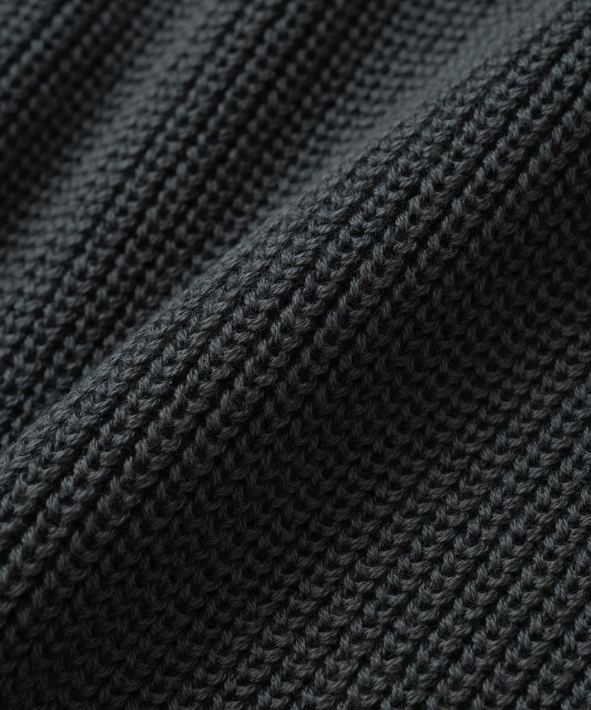 KNITTED Cotton Henley Neck Waffle Knit Charcoal