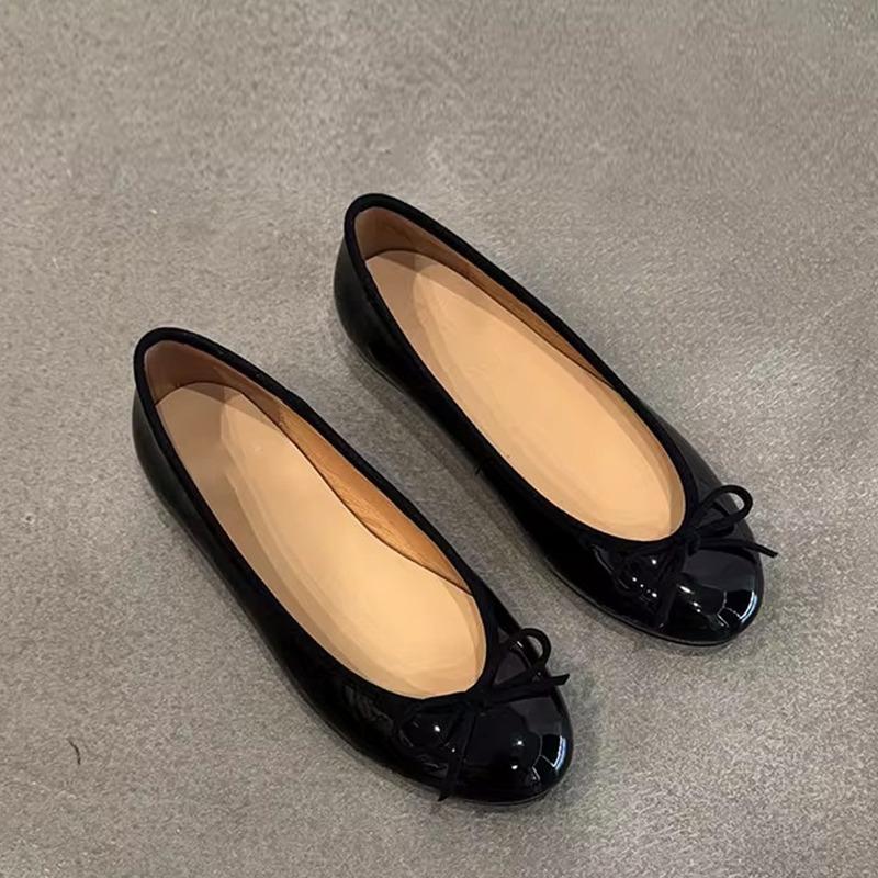 ~ With skirt round head flat bottom ballet shoes bow autumn new super shallow single shoes women
