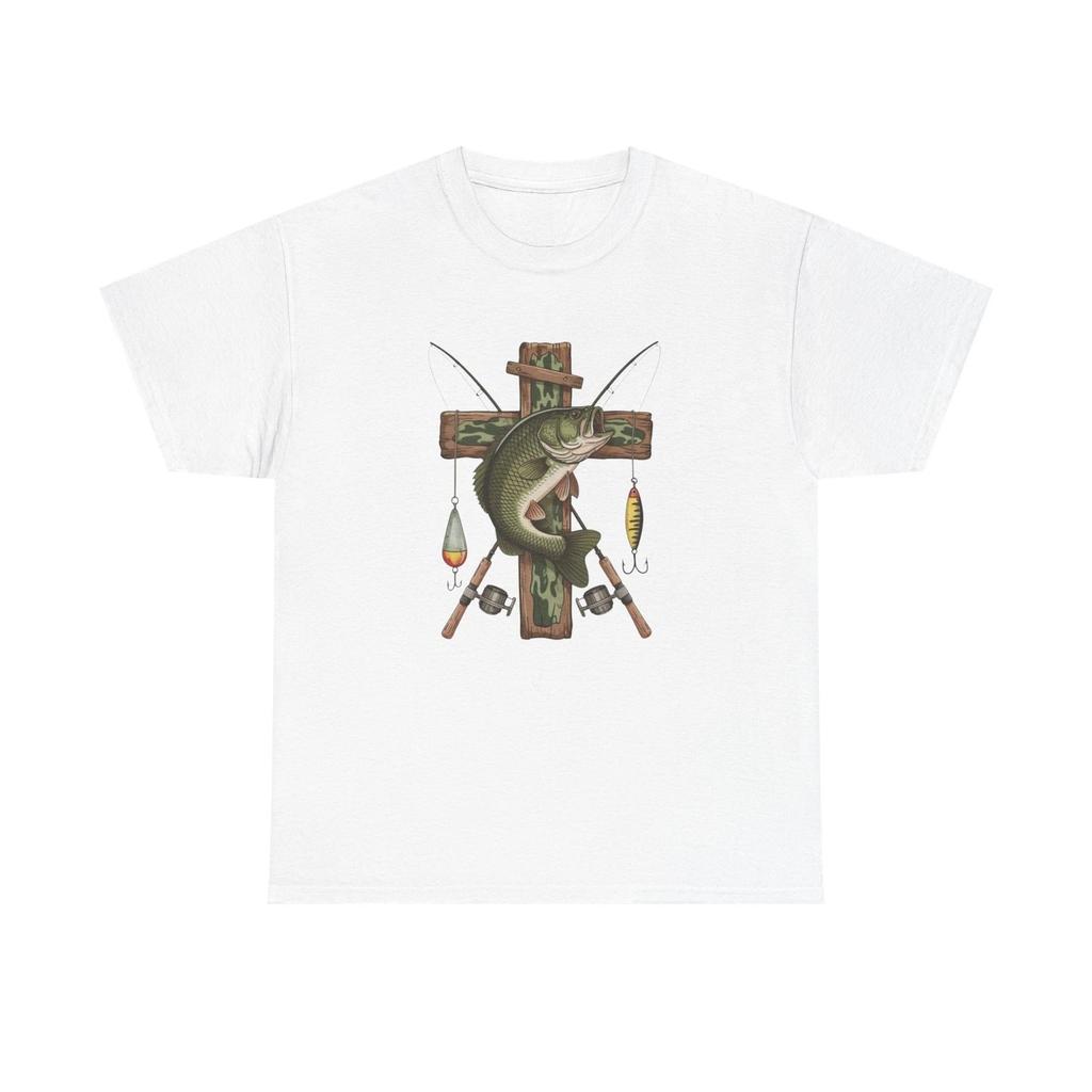 Fischen Kreuz Grafik T-Shirt Unisex Schweres Baumwoll-T-Shirt