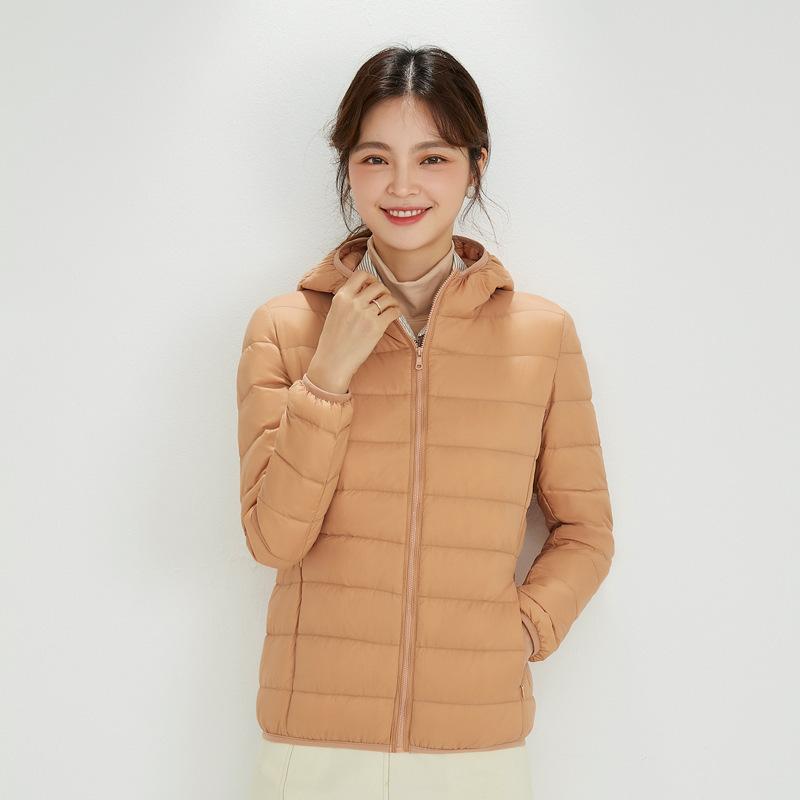 Spring new down jacket women's light and thin short hooded large size slim fit warm white duck down jacket tide