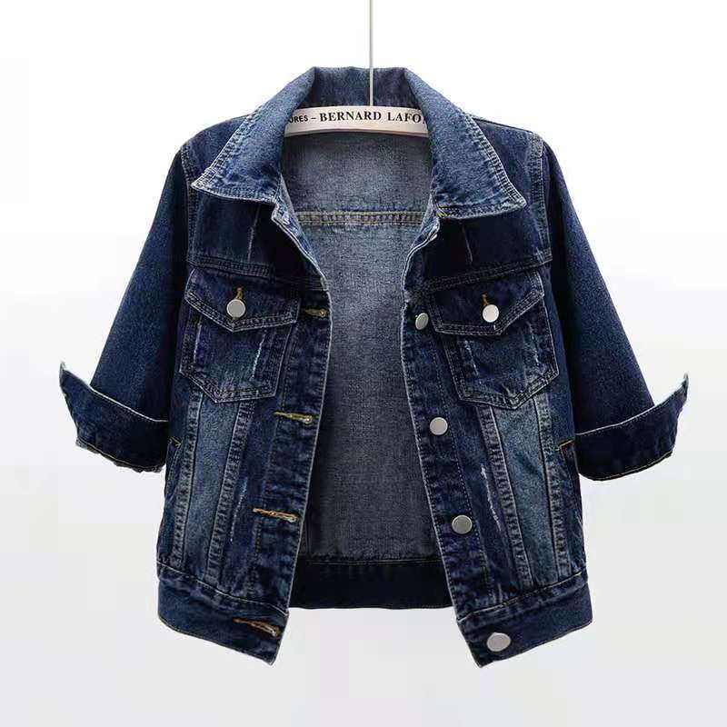 Women's Spring and Summer All-match Three-quarter Sleeve Denim Jacket Women's Short Outer Wear Thin Jacket