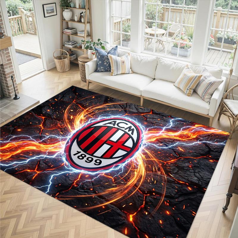 Tapis Velours Cristal Design AC Milan Confortable Non?Tapis imprimé antidérapant pour chambre, salon, entrée