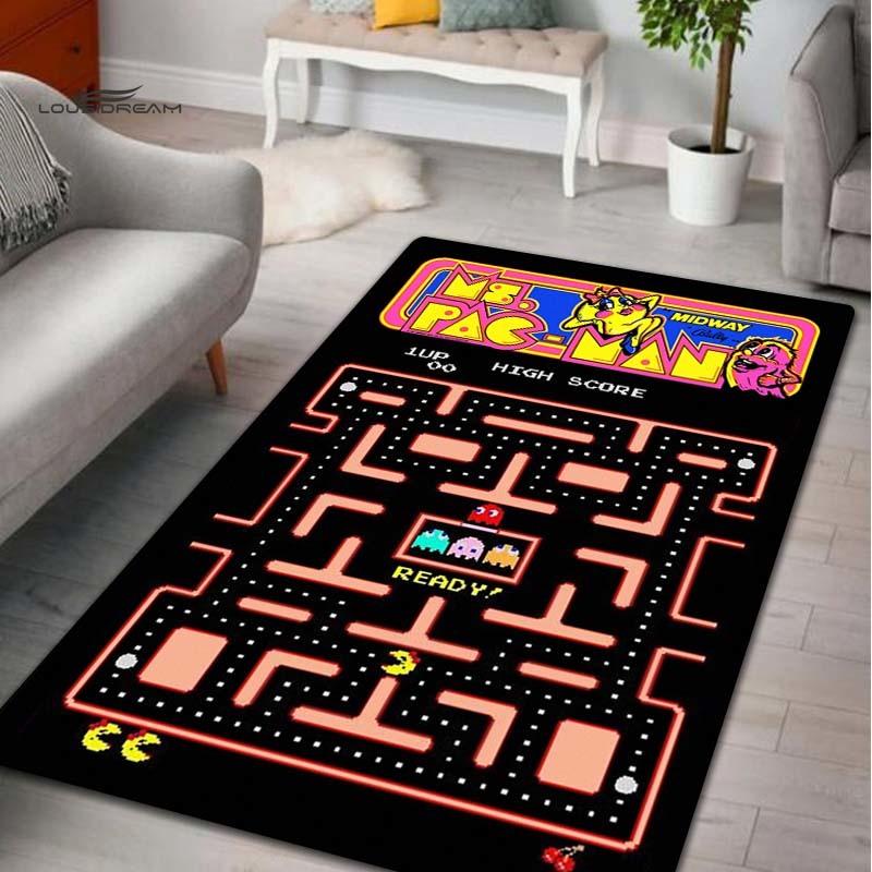 Pac-man tapete retro área de jogo tapete de jogos retro sala de estar área decoração de casa presente de inauguração tapete de área de escritório