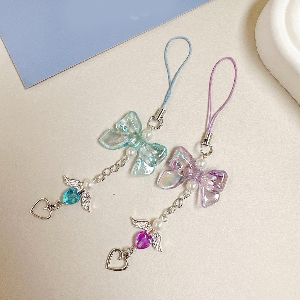 Heart Bag Charm Phone Lanyard Bowknot Phone Accessory Multifuntional Keychain Stylish Bag Pendant Gift for Woman Girl
