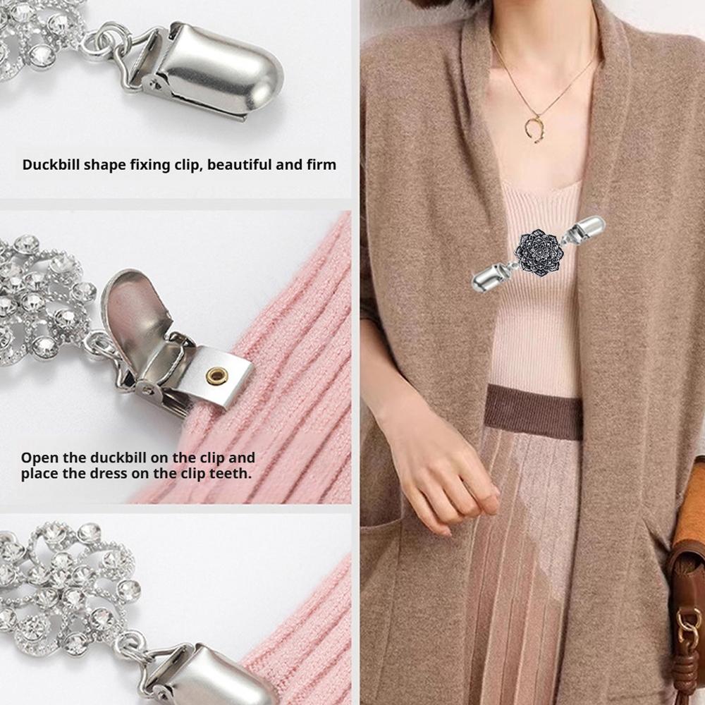 Retro Sweater Cardigan Shawl Clips Clasps Clothing Pins Vintage Dresses Clip Brooch Clip Shirt Clips for Women Girls Rhinestone