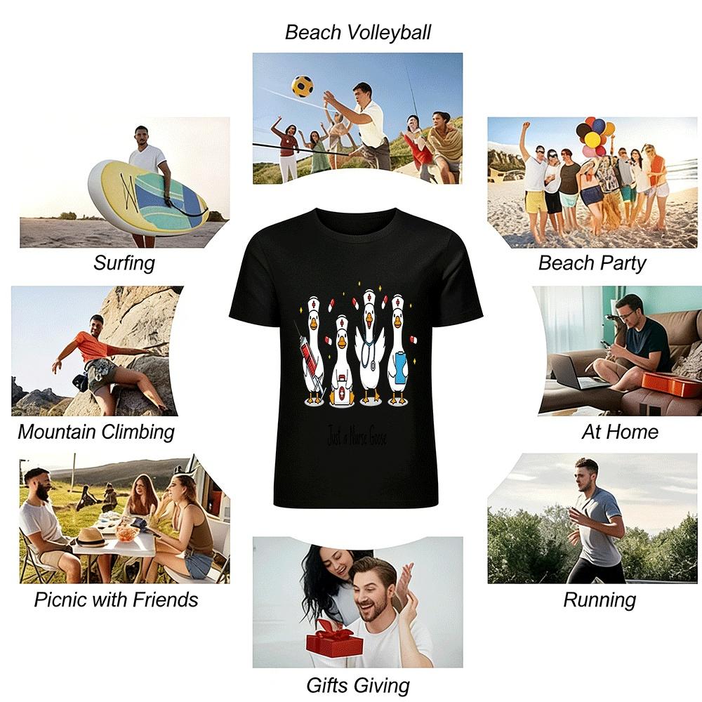 Cute Nurse Goose Themed Printed Casual Top Pure Cotton T-shirt