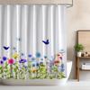 Kleurige Badkamergordijnen Bloemenprint Polyester Waterdicht Wasbaar Moderne Gordijnset Met Haken Huis Witte Douchegordijn
