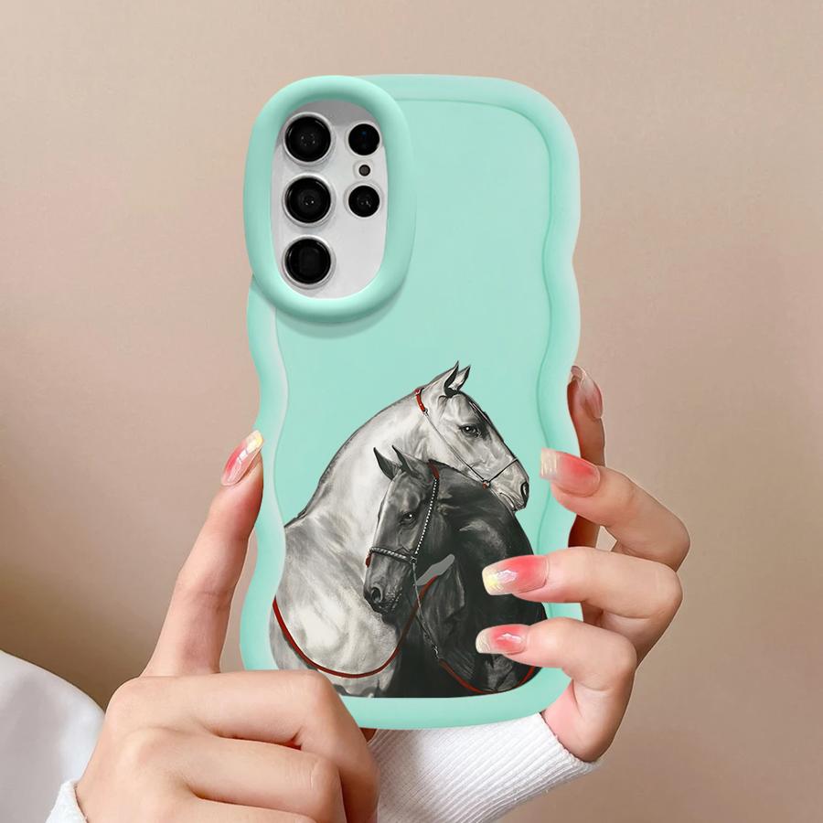 White Black Horse Case for Samsung Galaxy S20 FE S23 Plus A26 S22 Ultra S21 S24 S25 A25 Soft Phone Cover A54 A55 A35 A24 A36 A34