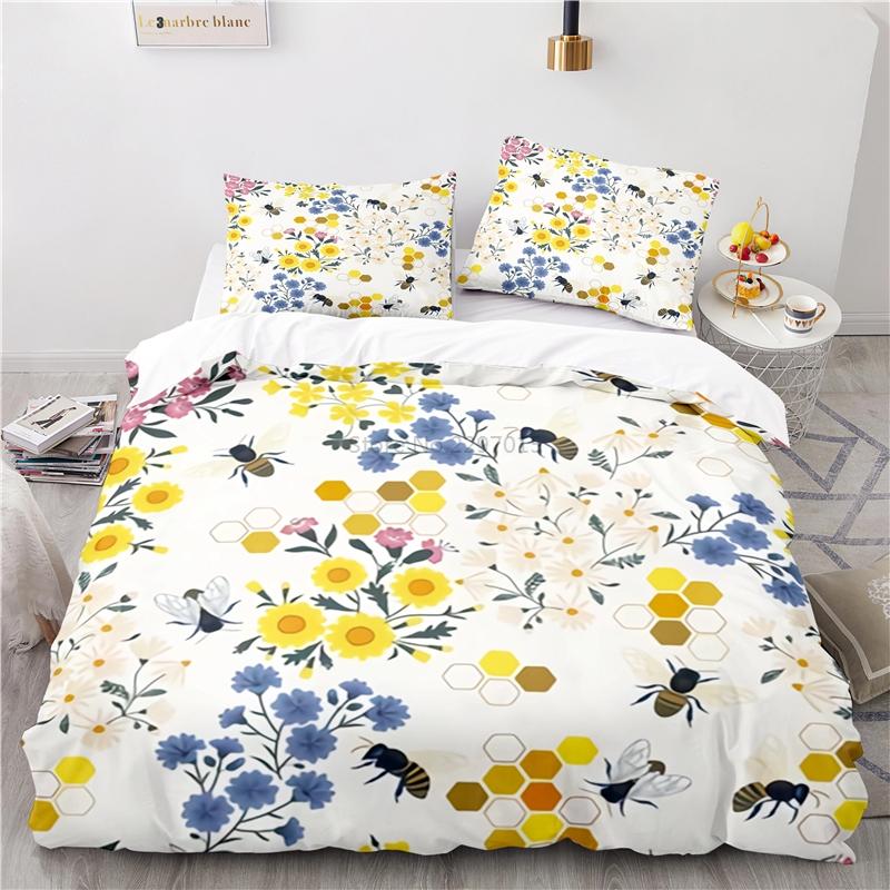 Black White Crown Honeybee Printed 3d Bedding Set Art Pattern Home Decor Duvet Cover Sets Pillowcase Twin Full Queen King Size