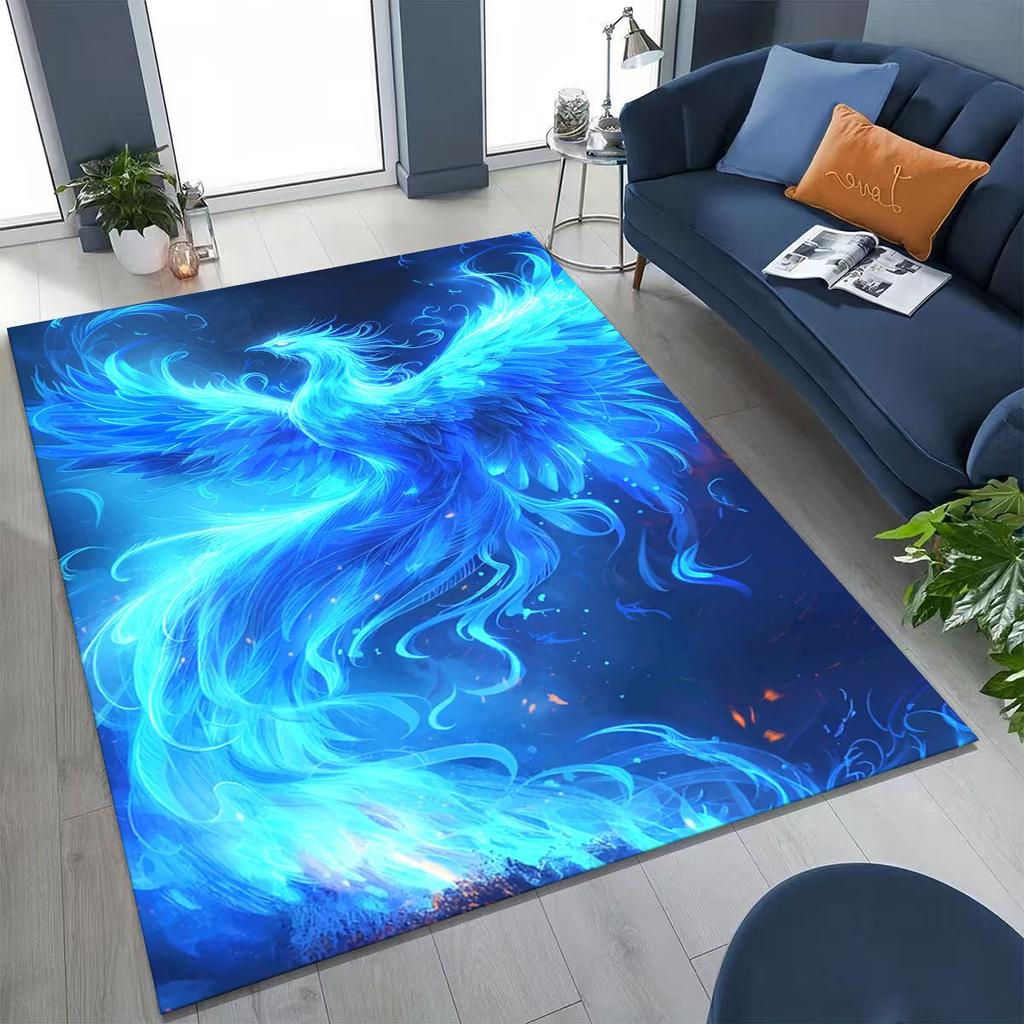 Bunter Wiedergeburt Feuerphönix Göttlicher Vogel Teppich für Schlafzimmer Wohnzimmer Sofa Zuhause Fußmatte Dekor, Große Kinder Spiel Anti-Rutsch Bodenmatte