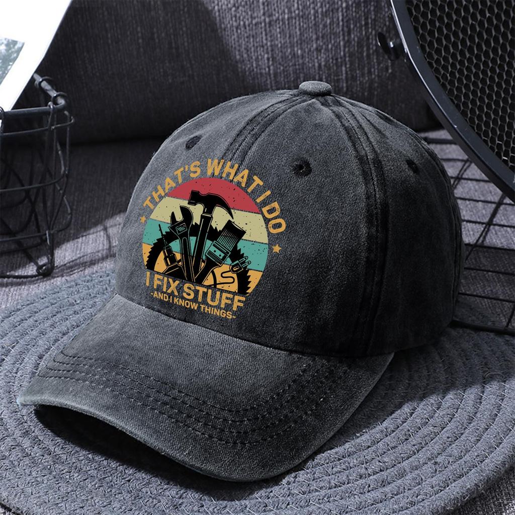 Pishavi That's What I Do I FIx Stuff Distressed Washed Black Baseball Cap Vintage Adjustable Hat Gifts for Unisex Women RetireUnisext
