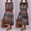 Spring Artistic Loose Patchwork Striped Round Neck Long Sleeved Dress Women Medium Long Length