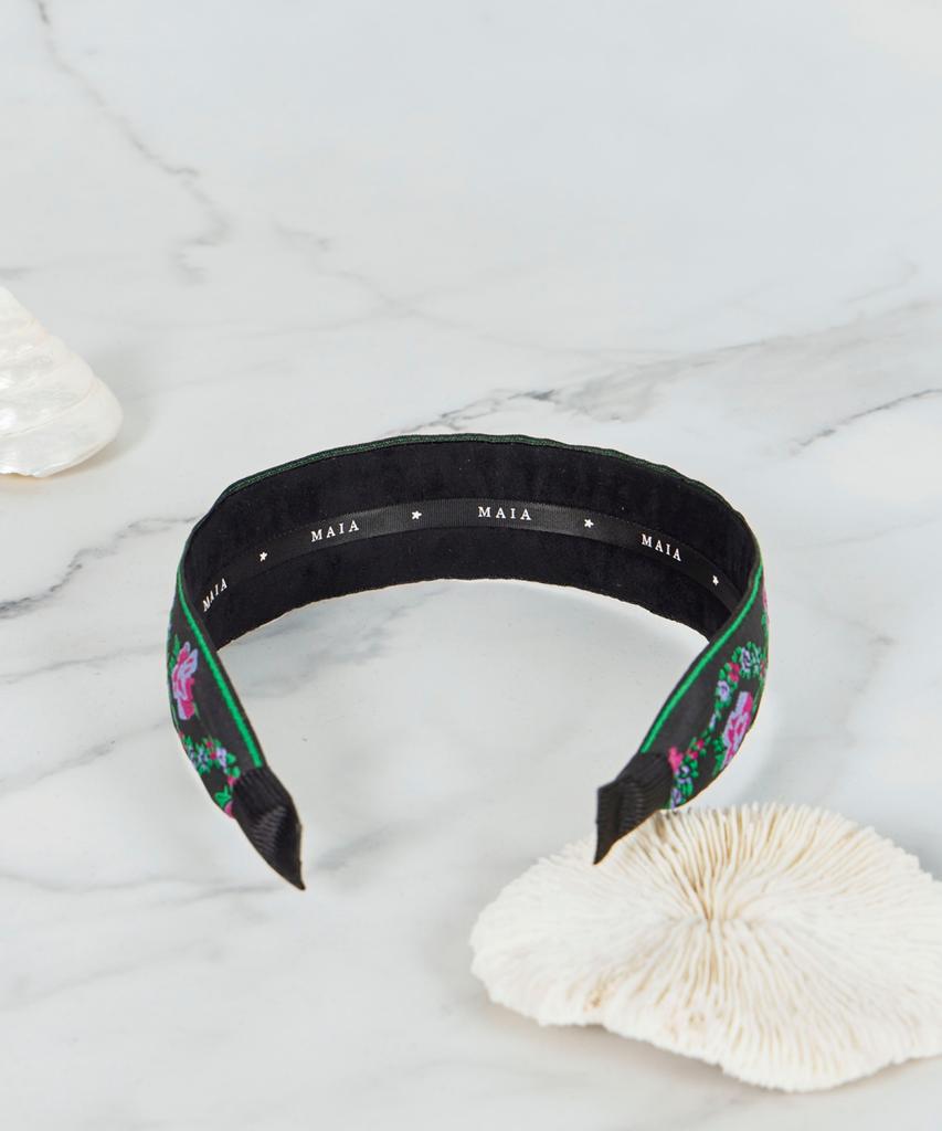Maia Pearl Flower Jacquard Hairband A-Plain Green