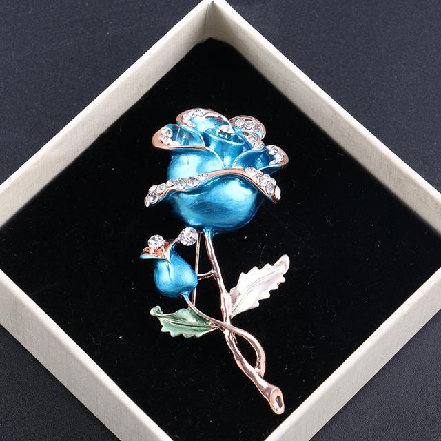 Rose Flower Brooch Pin Female High End Alloy Inlaid Rhinestone Clothing Accessories