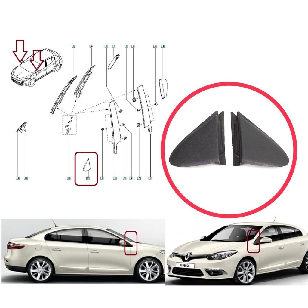 BSP1133 Sidobackspegel Triangel Skärmhörn Trimskydd Set för Renault Megane MK3 Fluence 638750012R 638740012R