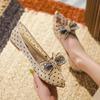 Delicate Air Mesh Polka Dot Flats Shoes Woman Transparent Pointed Toe Ballets Loafers Femmes Crystal Bow Shoes Ladies Mary Janes