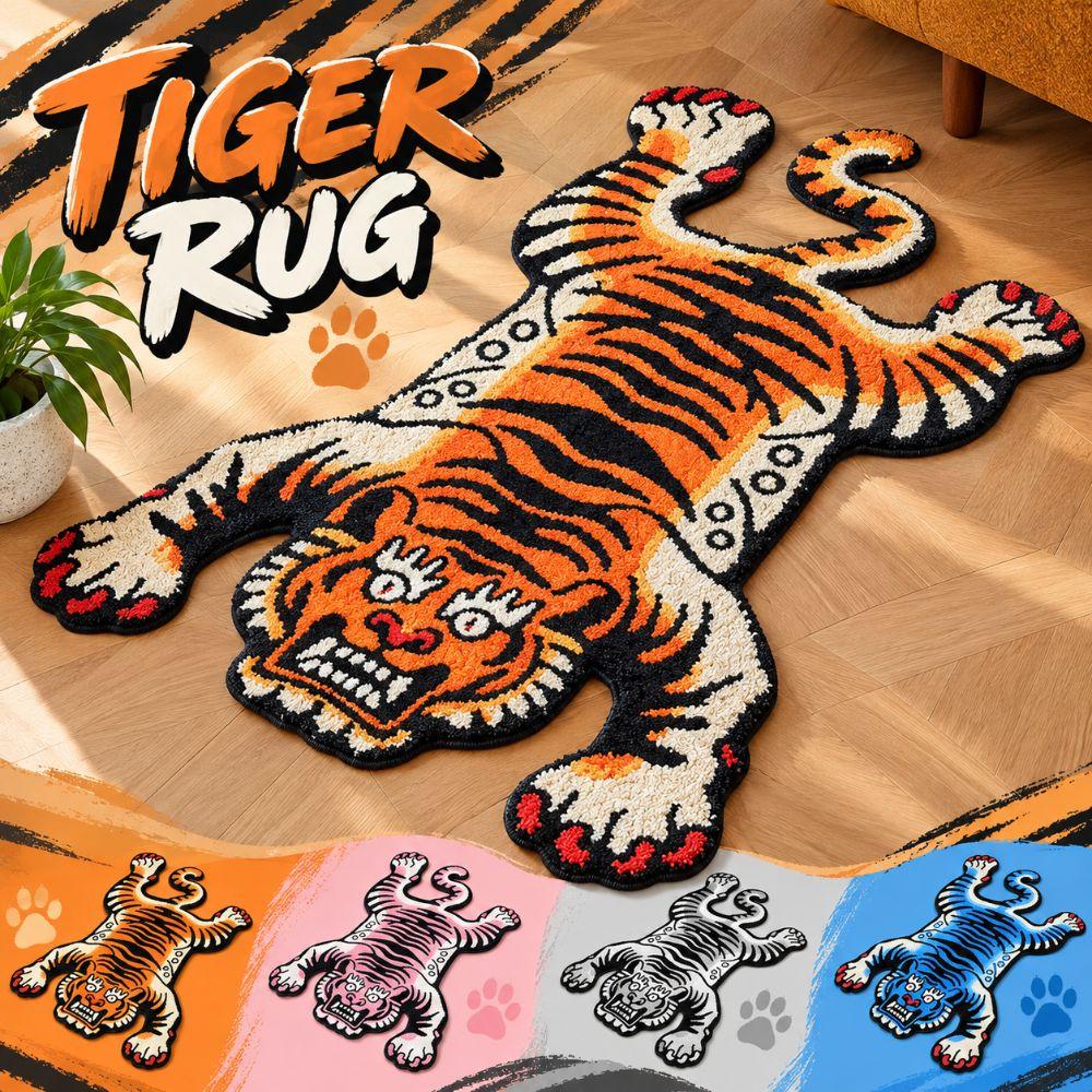 Non-Slip Tiger Area Rug Imitation Cashmere Cartoon Carpet Soft Home Decor Carpet  Living Rooms