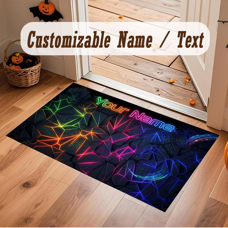 Covor de podea din catifea de cristal cu temă geometrică abstractă Covor cald personalizat cu nume text Decorațiune pentru casă