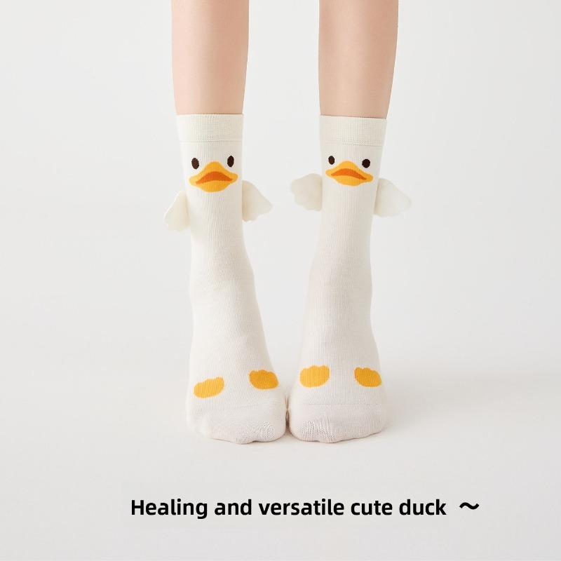 Süße Cartoon Gelbe Ente Mädchen Mittellang Sommer/Herbst Sport Geruchshemmend Schweißabsorbierend Anime-Stil Gelbe Lange Socken