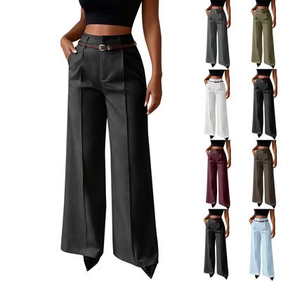 Damen Weitbeinige Hosen, Hochtaillierte Gerade Bein Businesshose, Lange Hose mit Gürtel