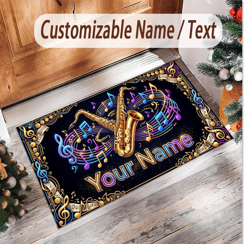 Music General Theme Soft Crystal Velvet Rug Custom Name & Text Print Non Slip Floor Rug for Bedroom Living Room