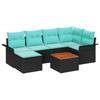 7 Piece Garden Sofa Set In Black and Turquoise Poly Rattan