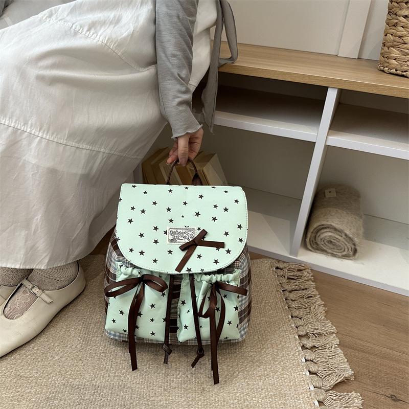 Schoolbag Women's Bag Mint Green Cute Bow Backpack Fashion Versatile Trend Simple Handbag Travel Backpack Wholesale