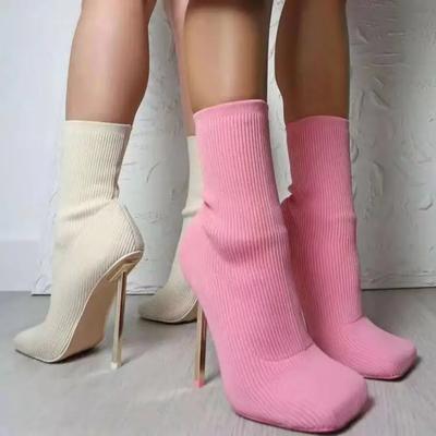 Große Größe 43 Sexy Party Sockenstiefel Damen Dünne High Heels Mode Schuhe Frühling Herbst Weibliche Karree Stretch Stiefeletten
