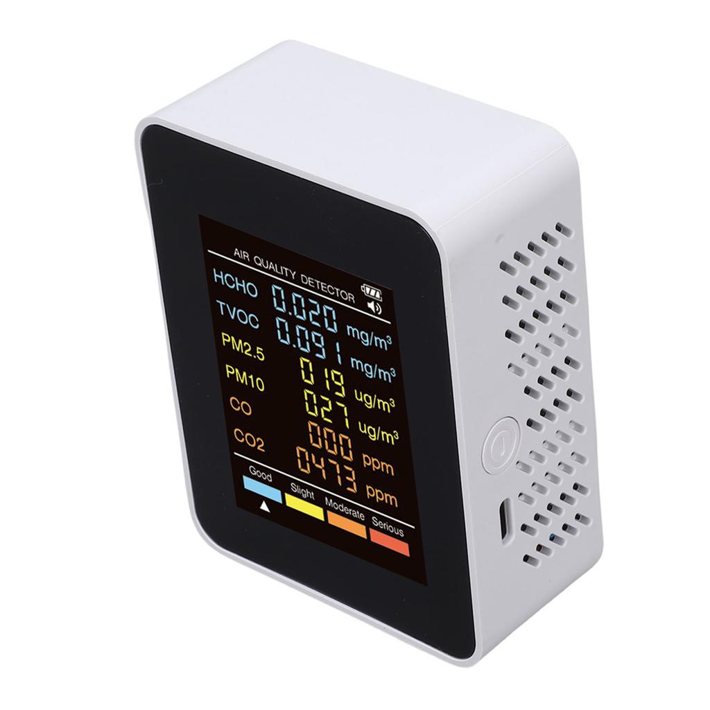 6 in 1 Air Quality Monitor, 2.8  Color Screen Indoor PM2.5 PM10 HCHO TVOC CO CO2 Detector, Multifunctional Air