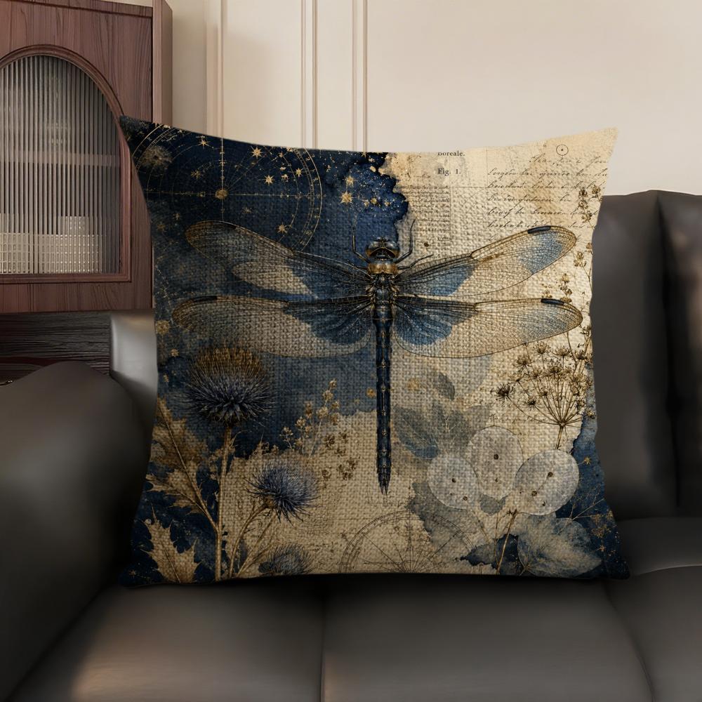 Federa Cuscino Arte Libellula Tessuto Lino Biologico Stampa Double Face Divano Traspirante Decorazione Casa Regalo Federa