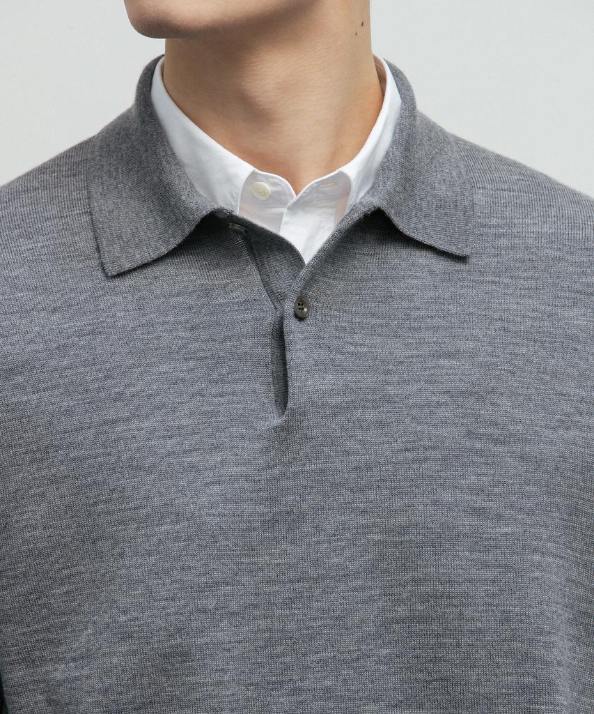 BLANKROOM Polo Knit_Melange Gray