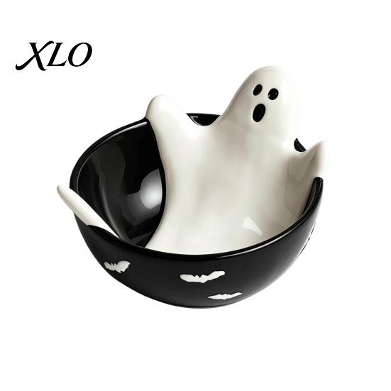 Halloween Event Supplies Skeleton Lounging Tidbit Serveware, 3D Relief Resin Candy Bowl for Creative Container Snacks Dips, Gothic Party Tableware