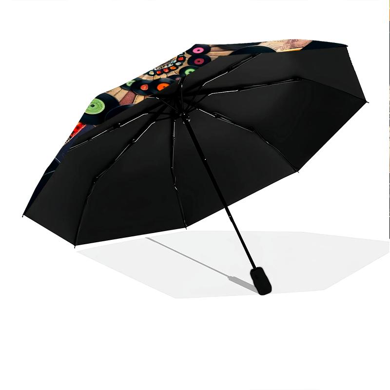 1PC Music Records Umbrella Portable Folding Umbrella Iron Frame Hole Bone Structure Outdoor Home Umbrella A7