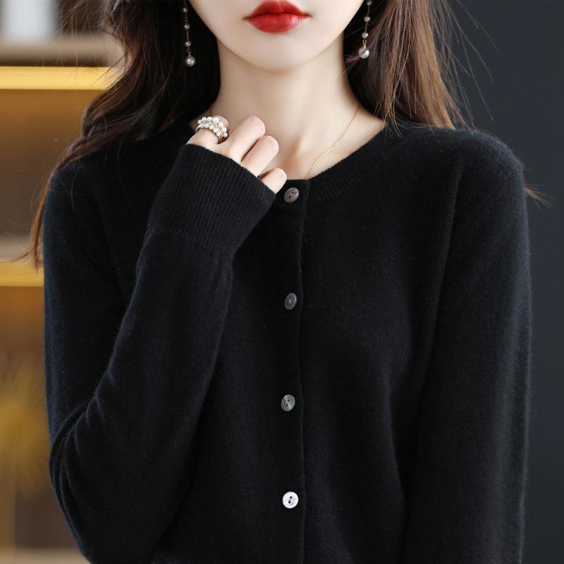 2025 New Knitted Cardigan, Round-neck Sweater for Women, Long-sleeved Solid-color Coat
