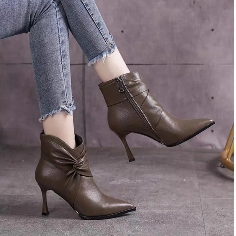 Fashion 2024 Hot Sale Ladies Shoes Side Zipper Women's Boots Fashion Pointed Toe Office and Career High Quality Solid Ankle Bootszapatos