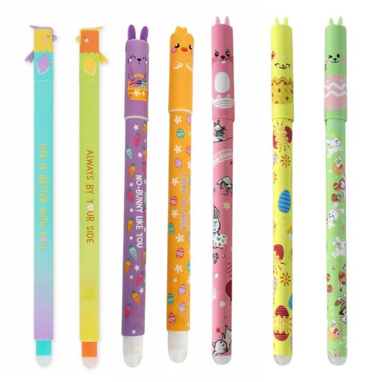 Stylo à bille effaçable 0,5 mm Encre bleue Écriture fluide et prise en main douce Stylo Design Lapin Mignon Œuf de Pâques pour Paniers de Pâques École et Cadeaux