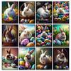Easter Adorable Rabbit Animal Portrait Colorful Eggs Posters Prints Canvas Printing Wall Art Picture for Living Room Home Decor
