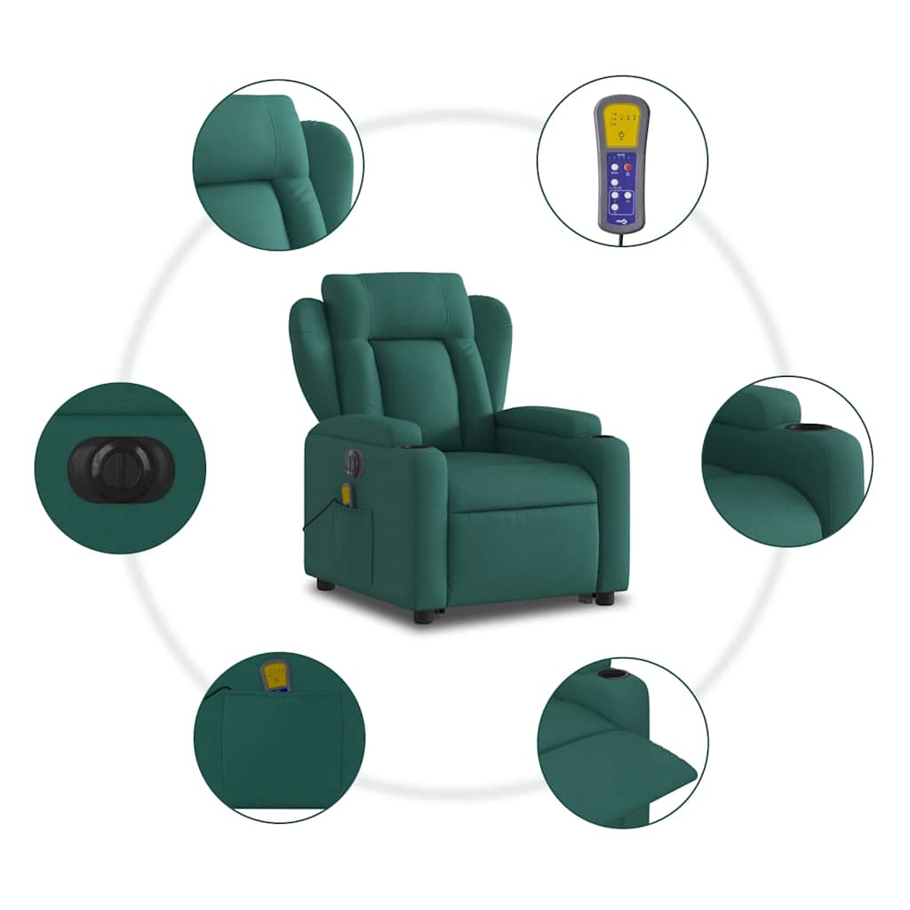 Vidaxl Lift Recliner Massage Chair, Electric, Reclining, Green