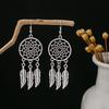 Turquoise Bohemian Owl & Palm Bronze Carved Dreamcatcher Earrings for Women