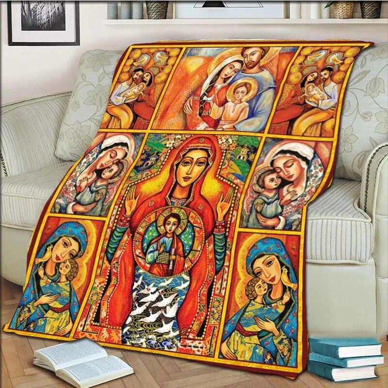 Virgin Mary and Jesus Blanket Office Home Hiking Picnic Thick Quilt Fashionable Bedspread Flannel Blanket Throw Blanket