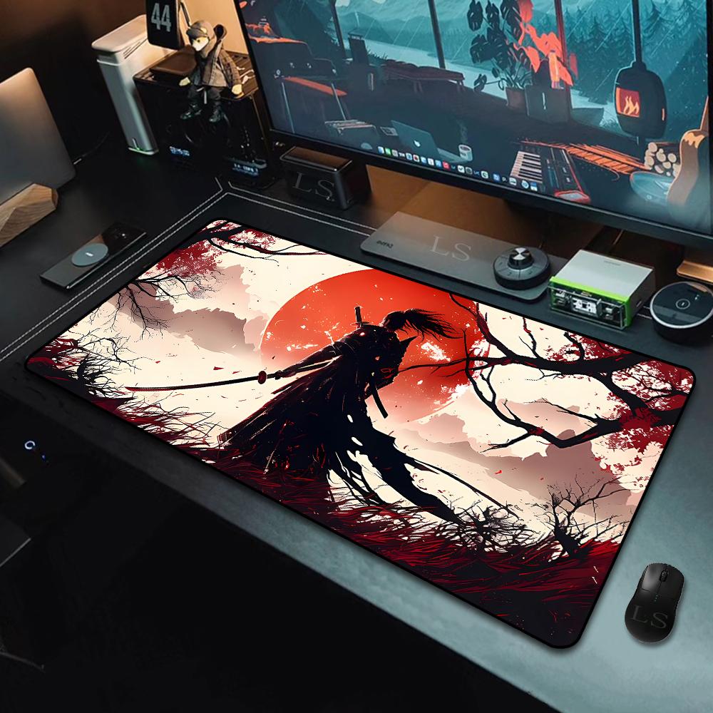 40*90cm Gaming Samurai Oni Mouse Pad Japan Mask Girl Deskmat Large Gamer Professional Premium Mousepad Speed Control Accessories